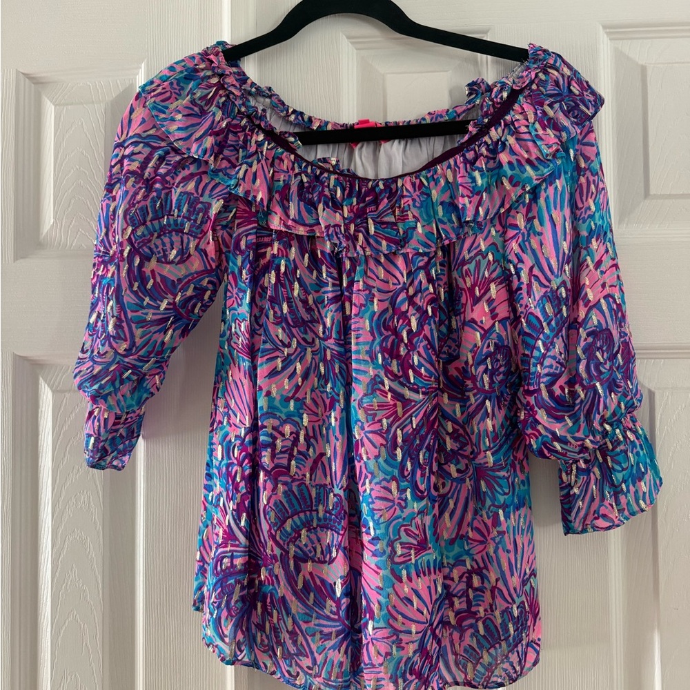 Lilly Pulitzer Pink and Blue Floral Blouse